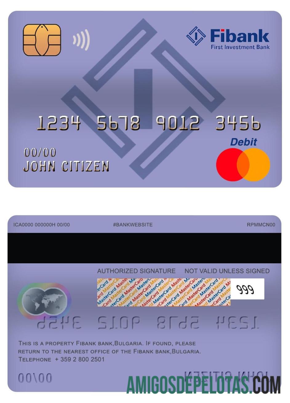 Cartão de débito mestre do Banco Fibank da Bulgária modelo